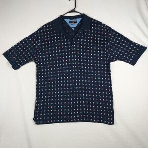 Tommy Hilfiger Golf Mens Large Medium Navy Polo Shirt Nautical Flag Print